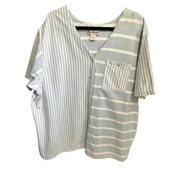 Bechamel II Woman size 3X dusty blue colorblock stripe heavyweight cotton tunic - Picture 1 of 6